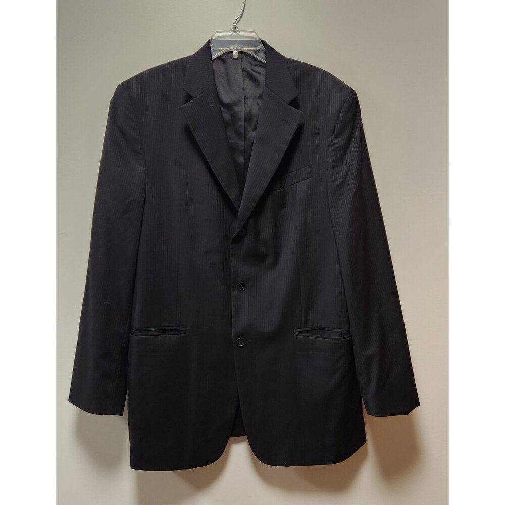 Alfani Blazer Suit Jacket 100% Wool Black Pin Stripe Mens 42 Long 3‎ Button EUC